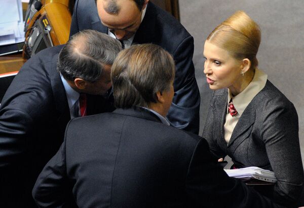 Лидер партии Батькивщина Юлия Тимошенко на заседании Верховной рады Украины.