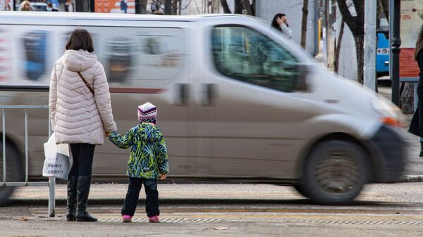 Мать с ребёнком на пешеходном переходе