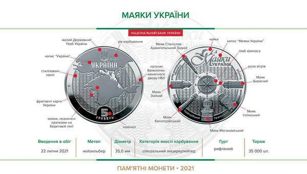 Памятная монета Маяки Украины