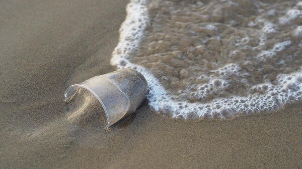 Пластиковый стакан на пляже