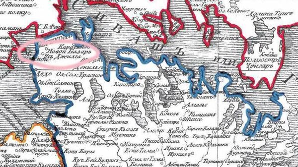 Фрагмент карты Крыма 1792 года: обозначен Новый Базар, название просто переведено на русский. Источник: Крымская республиканская научная библиотека Таврика