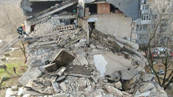 Разрушенный взрывом газа многоквартирный дом в городе Новая Одессы Николаевской области Украины