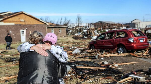 Приюта для женщин и детей, который был разрушен торнадо вместе с большей частью центра города Мэйфилд, Кентукки, США, 11 декабря 2021 года. Мэтт Стоун