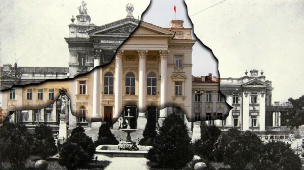 Севастополь. Здание Дворца пионеров до революции  и в настоящее время. Коллаж.