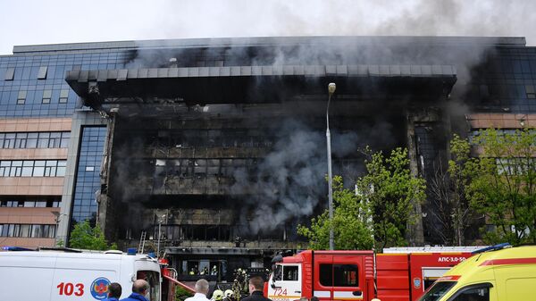 Пожар в  БЦ Гранд Сетунь плаза на западе Москвы