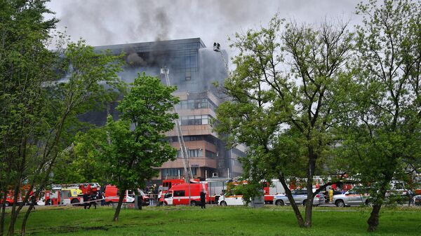 Пожар в  БЦ Гранд Сетунь плаза на западе Москвы