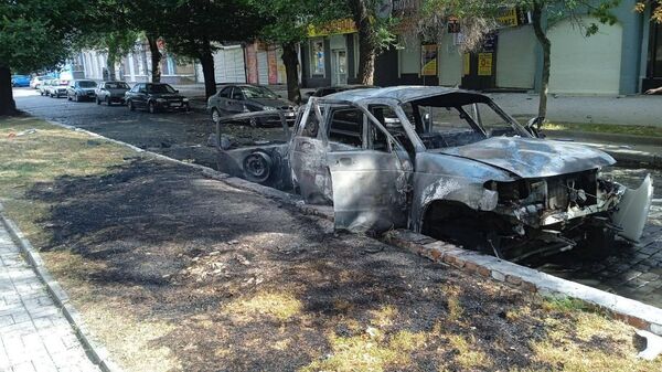 Взорванный автомобиль коменданта Бердянска