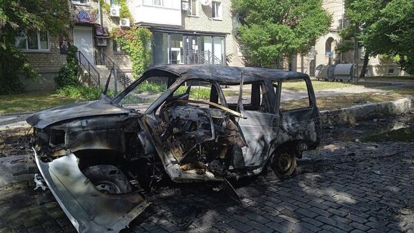Взорванный автомобиль коменданта Бердянска