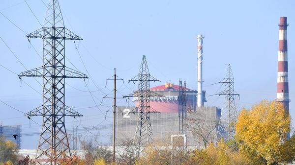 Вид на Запорожскую атомную электростанцию. 
