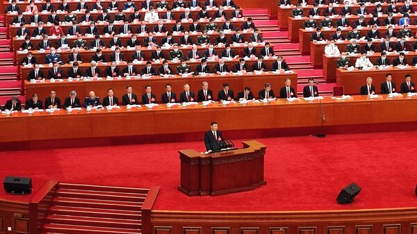 Генеральный секретарь ЦК КПК и председатель КНР Си Цзиньпин выступает на открытии XX Всекитайского съезда Коммунистической партии Китая 