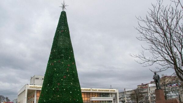 В Симферополе завершили монтаж новогодней елки