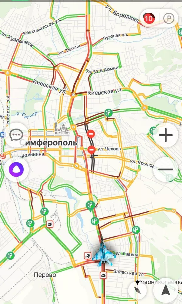 Скриншот данных по ситуации на дорогах Крыма с сервиса Яндекс.Пробки