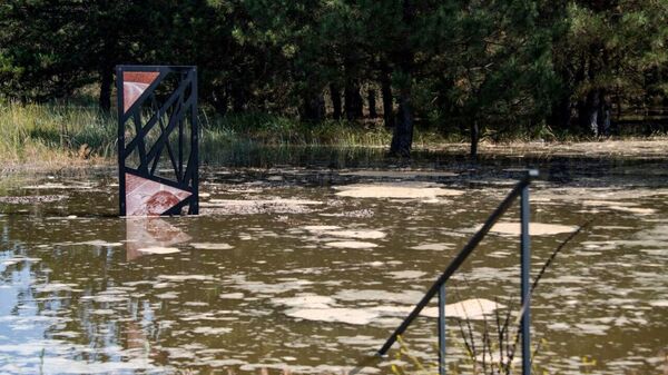 Затопленная дорога в Херсонской области после подрыва Каховской ГЭС