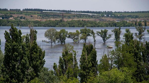 Вид на разлившийся Днепр в районе Новой Каховки