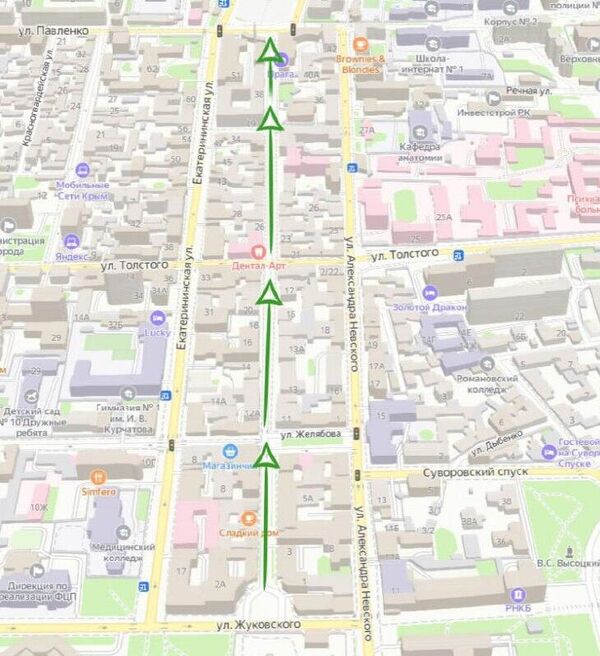 Односторонее движение на улице Долгоруковской в Симферополе