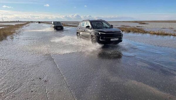На Арабатской стрелке затоплена дорога