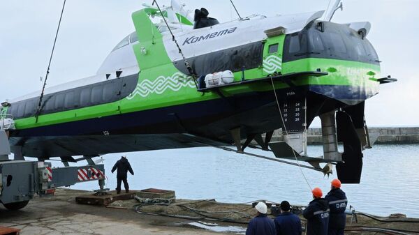На судостроительном заводе Море в Феодосии спущено на воду морское пассажирское судно на подводных крыльях Комета 120М