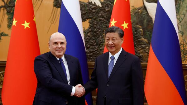 Председатель правительства РФ Михаил Мишустин во время встречи с председателем КНР Си Цзиньпином