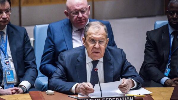 Глава МИД России Сергей Лавров во время заседания Совета Безопасности ООН