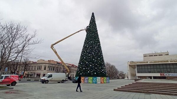 Демонтаж новогодней елки в Симферополе