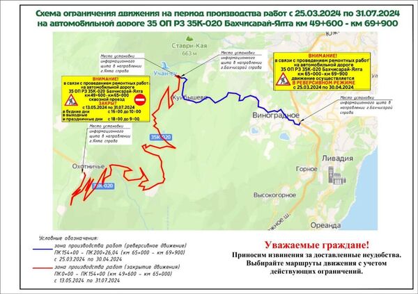 Программа ограничения движения на период ремонта автодороги Бахчисарай-Ай-Петри Программа ограничения движения на период ремонта автодороги Бахчисарай-Ай-Петри