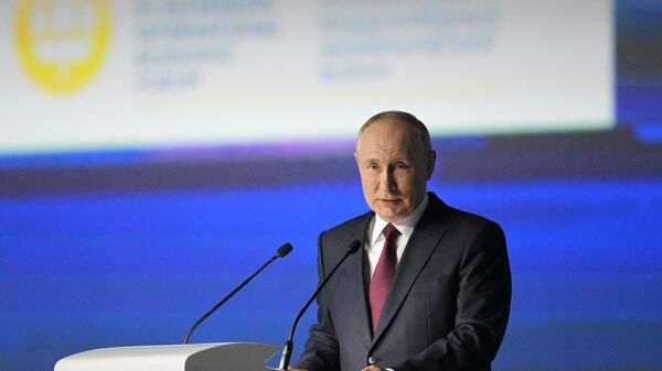 Президент РФ Владимир Путин выступает на пленарном заседании Петербургского международного экономического форума
