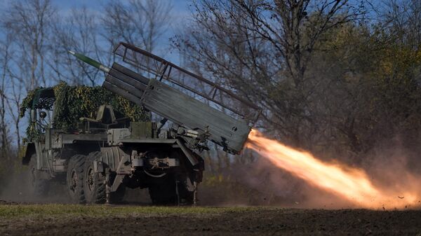 Боевая работа РСЗО Град-1 25 общевойсковой армии группировки войск Запад на Краснолиманском участке фронта в ЛНР