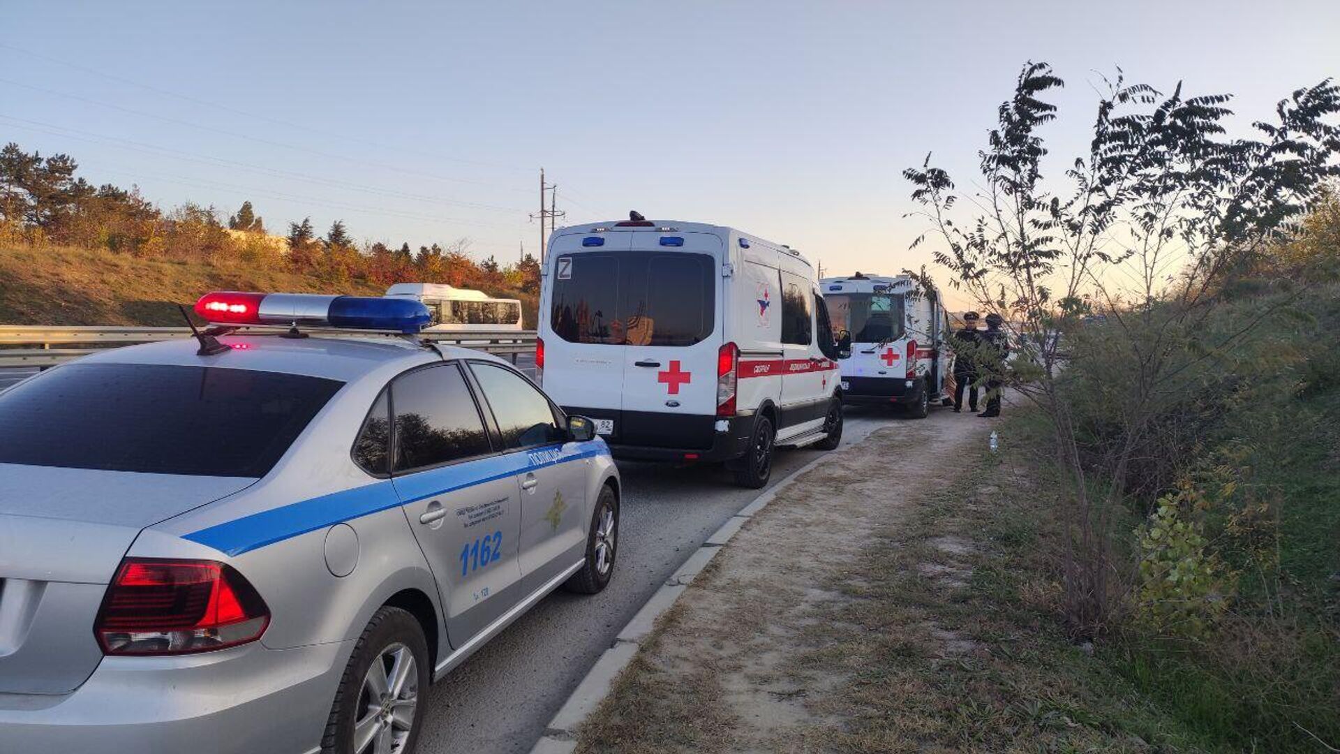 На месте пожара под Симферополем находятся две машины скорой помощи и полиция - РИА Новости, 1920, 12.11.2024