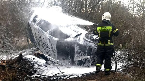 Автомобиль загорелся после аварии в Красногвардейском районе Крыма