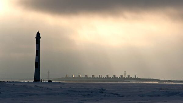 Вид на комплекс защитных сооружений (дамбу) Санкт-Петербурга.