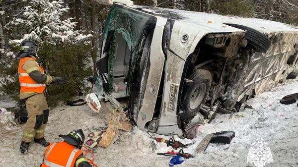 В Карелии съехал в кювет туристический автобус