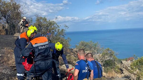 Кадры с места ликвидации пожара на горе Кастель под Алуштой Кадры с места ликвидации пожара на горе Кастель под Алуштой