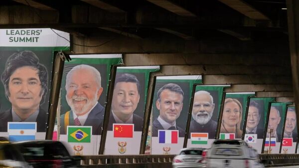 Баннеры с изображением лидеров стран Большой двадцатки в Йоханнесбурге, ЮАР