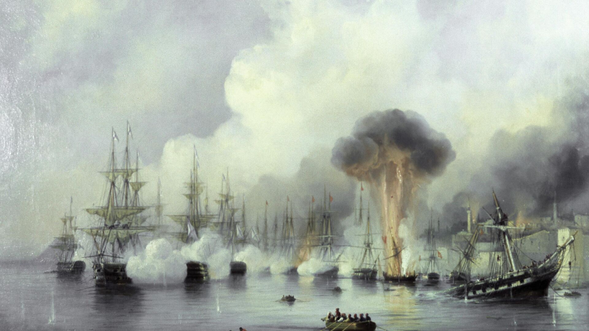 Репродукция картины Синопское сражение (1853 г.) работы художника Алексея Боголюбова - РИА Новости, 1920, 01.12.2025