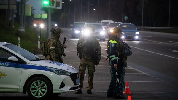 Военные и силовики досматривают машины в Симферополе Военные и силовики досматривают машины в Симферополе