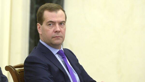 Председатель правительства России Дмитрий Медведев на совещании президента России Владимира Путина с членами кабинета министров РФ