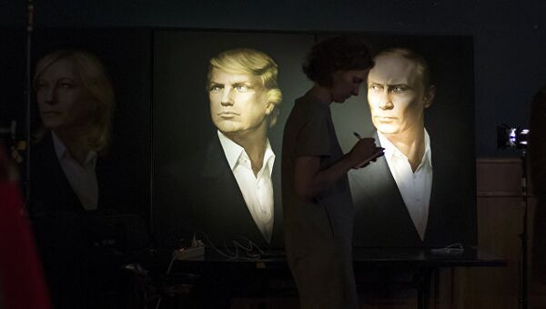 Портреты президента России Владимира Путина и президента США Дональда Трампа