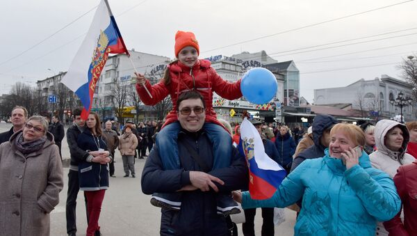 Празднование третьей годовщины воссоединения Крыма с Россией в Симферополе
