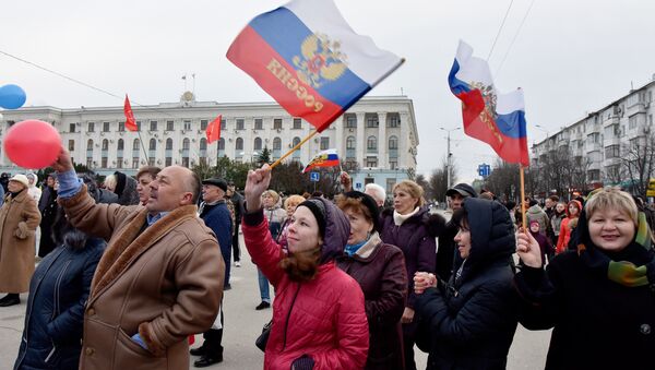 Празднование третьей годовщины воссоединения Крыма с Россией в Симферополе
