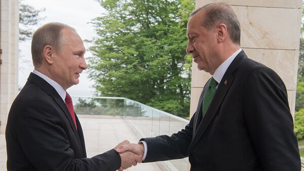 Президент РФ Владимир Путин и президент Турции Реджеп Тайип Эрдоган во время встречи. 3 мая 2017