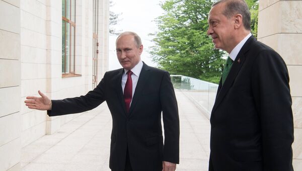 Президент РФ Владимир Путин и президент Турции Реджеп Тайип Эрдоган во время встречи. 3 мая 2017