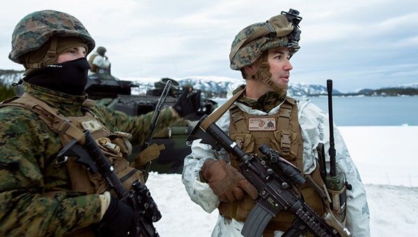 Американские морские пехотинцы во время учений Cold Response 2016 на военной базе Вернес в Норвегии. Архивное фото