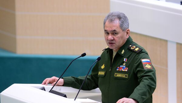Министр обороны РФ Сергей Шойгу выступает в рамках правительственного часа на заседании Совета Федерации РФ