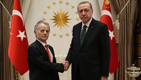 Президент Турции Тайип Эрдоган и лидер запрещенной в России организации Меджлис крымско-татарского народа Мустафа Джемилев. 4 июля 2017