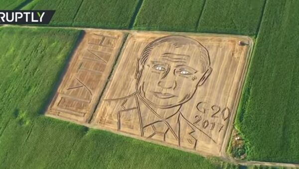 Скриншот с видео Land art: Giant Putin portrait emerges on cornfield ahead of G20 talks