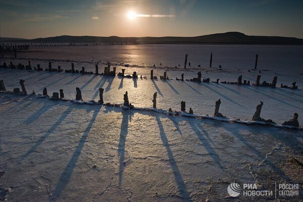 Чокракское озеро на Керченском полуострове в Крыму