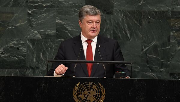 Президент Украины Петр Порошенко во время выступления на саммите Совета безопасности ООН в Нью-Йорке, США. 20 сентября 2017