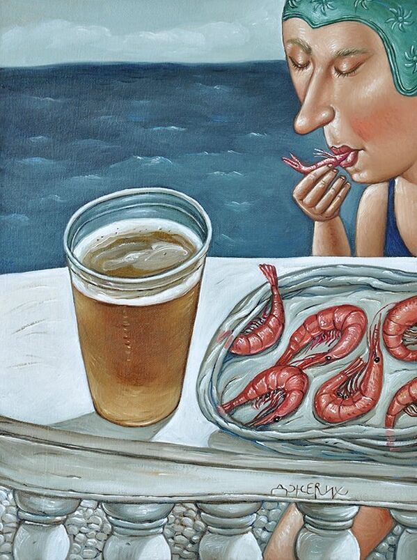 Картина Пиво с креветками художницы Анжелы Джерих