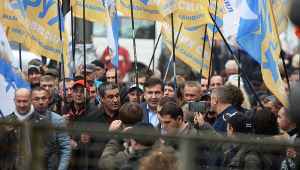 Михаил Саакашвили на акции в поддержку политической реформы в Киеве. 17 октября 2017