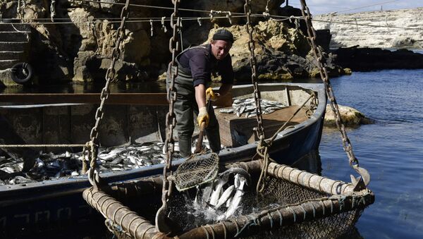 Рыбак во время ловли рыбы в Крыму